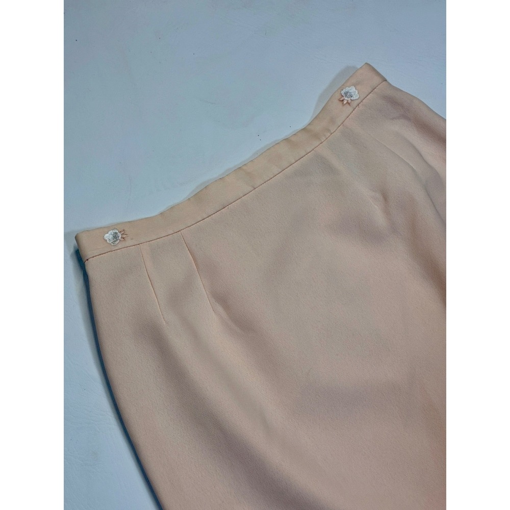 90s VTG Kasper Womens Blush Pink Silk Blend Midi Skirt Embroidered Flower Size 6